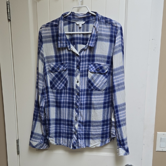 Reitmans Women's Plus Size XXL Blue and White Checkered Plaid Shirt Long Sleeve - Picture 2 of 7